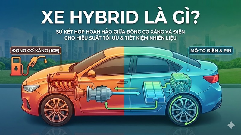 Xe Hybrid là dòng ô tô kết hợp động cơ xăng và mô-tơ điện, giúp tiết kiệm nhiên liệu và giảm khí thải khi vận hành. 