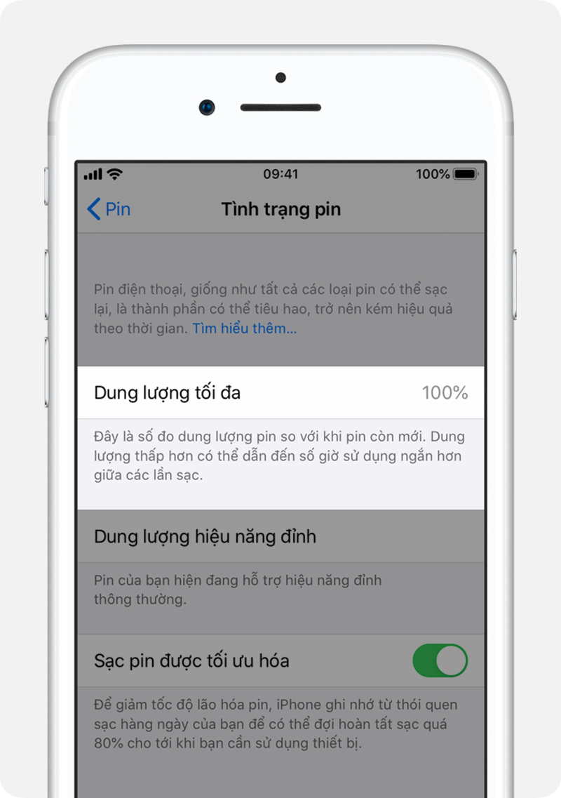 Các chỉ số tình trạng pin phản ánh dung lượng, khả năng cung cấp công suất và mức độ lão hóa của pin iPhone